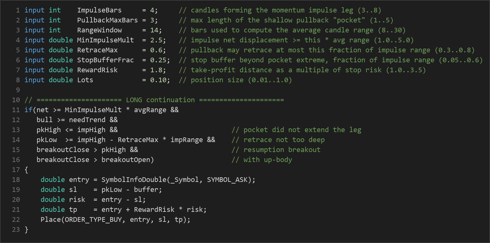 momentum pocket pullback MT5 EA — MQL5 source code