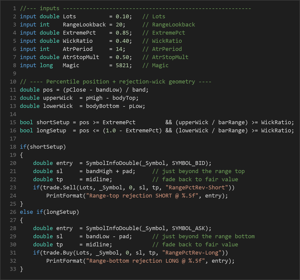 range percentile reversion MT5 EA — MQL5 source code