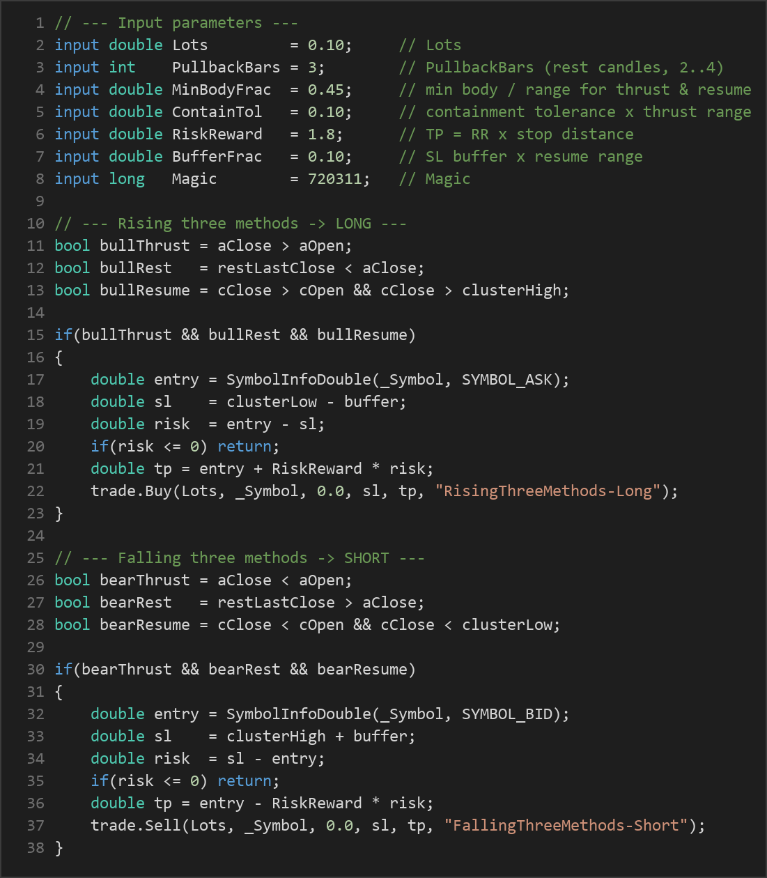 three methods continuation MT5 EA — MQL5 source code