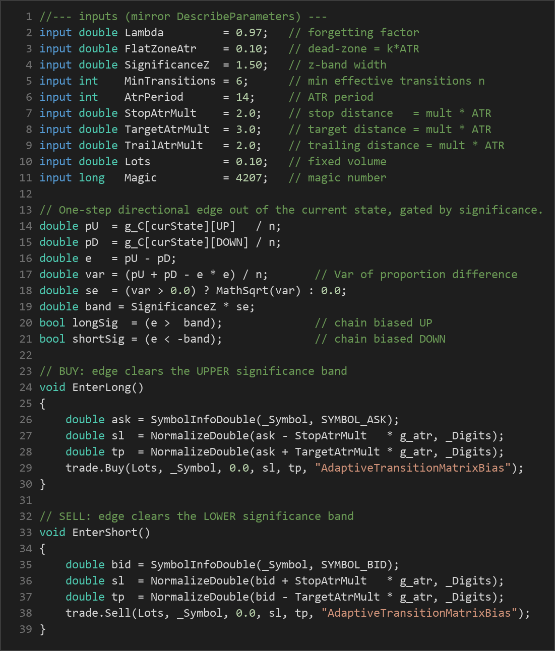 Adaptive Transition Matrix Bias EA — MQL5 source code