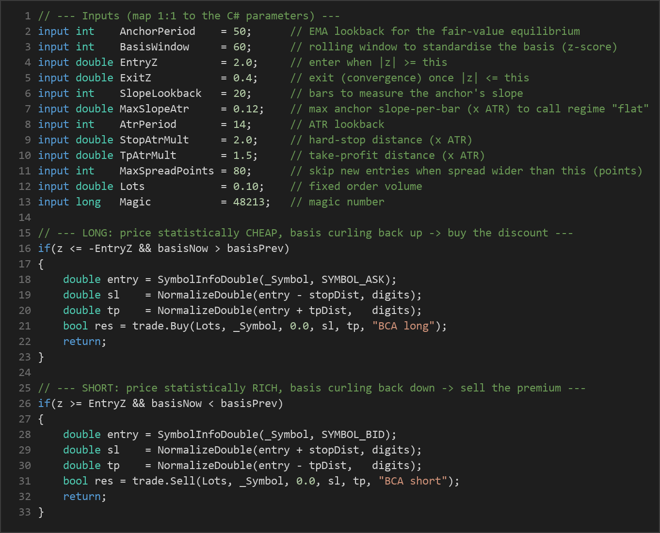 basis convergence arbitrage MT5 EA — MQL5 source code
