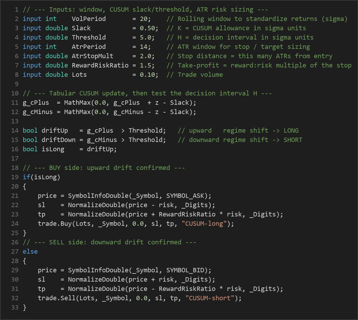 cumulative sum drift MT5 EA — MQL5 source code