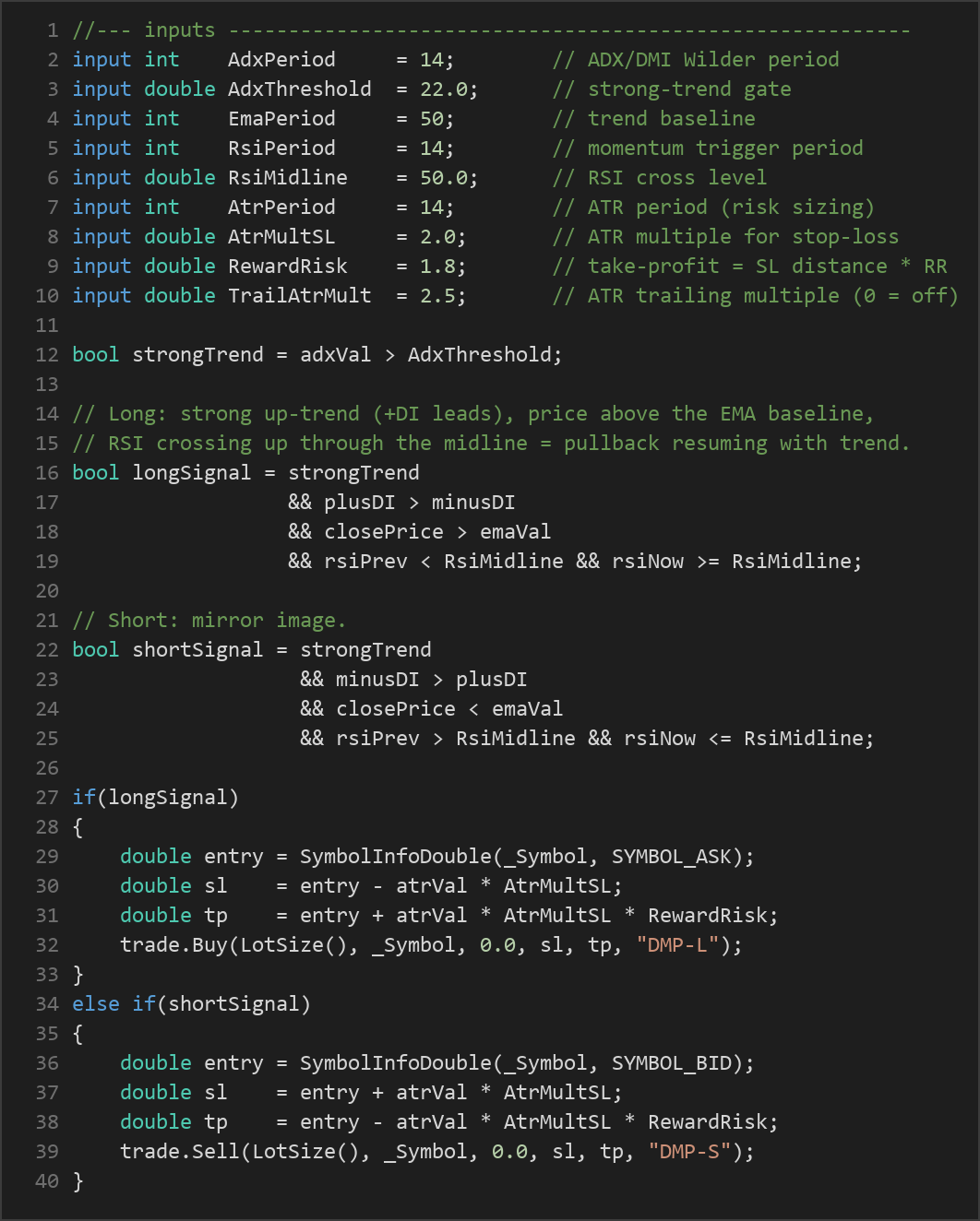 directional movement pullback MT5 EA — MQL5 source code