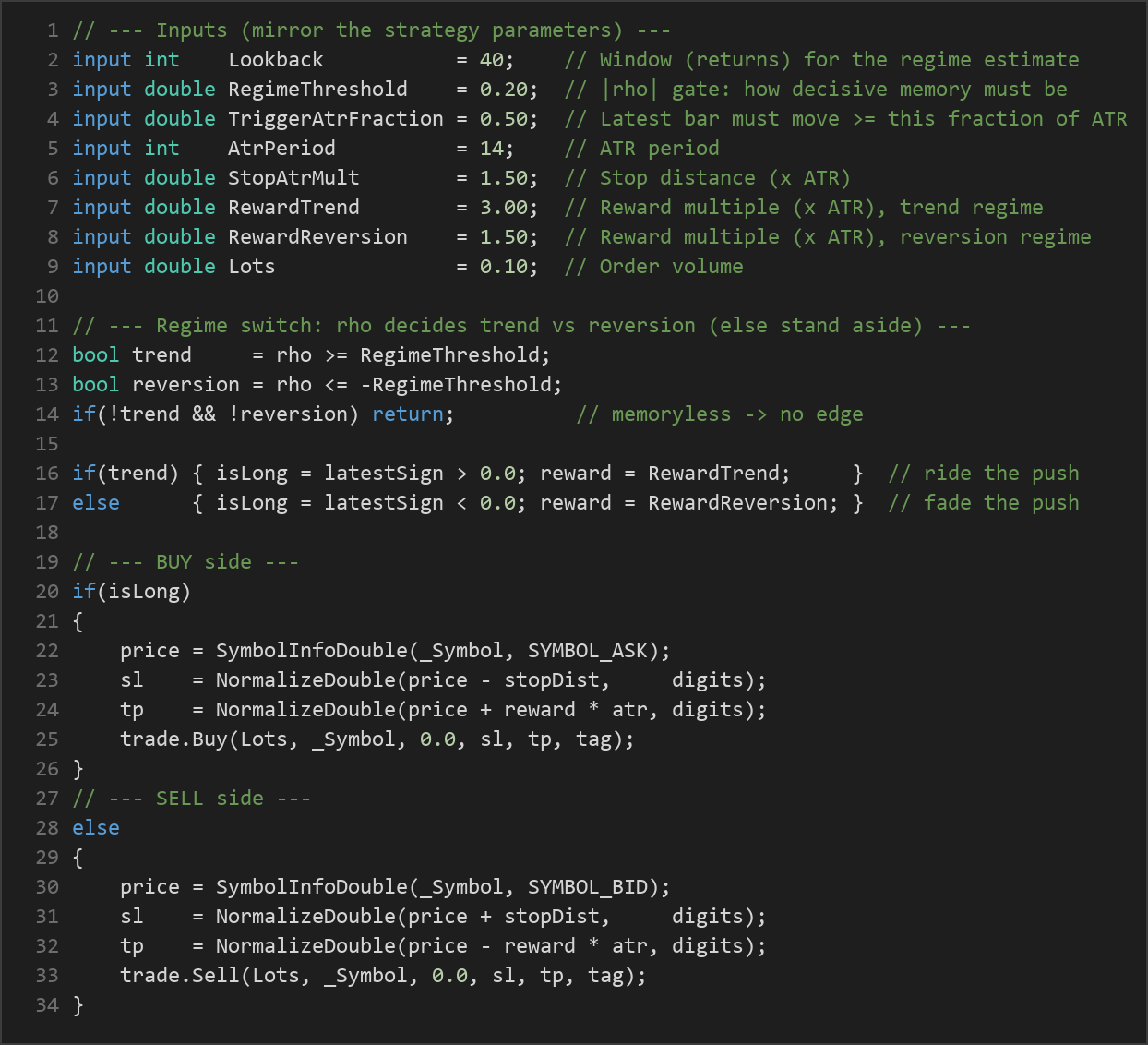 directional persistence regime switch EA — MQL5 source code