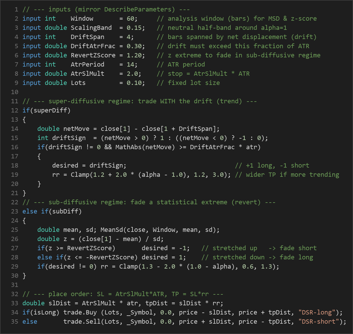 diffusion exponent MT5 EA — MQL5 source code