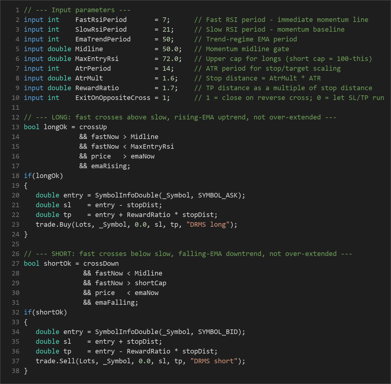 dual RSI momentum shift MT5 — MQL5 source code