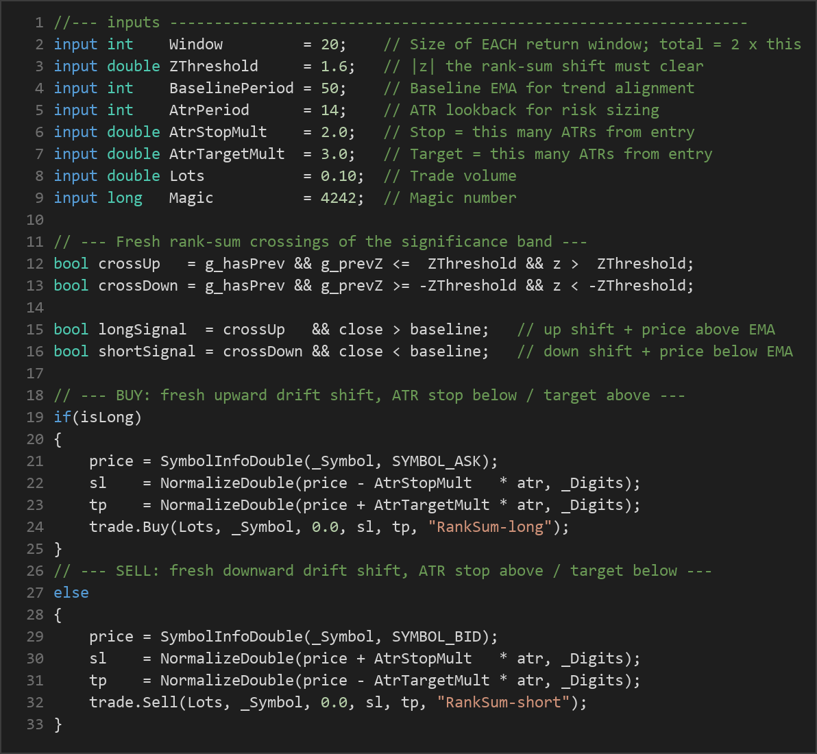 rank sum momentum shift EA — MQL5 source code