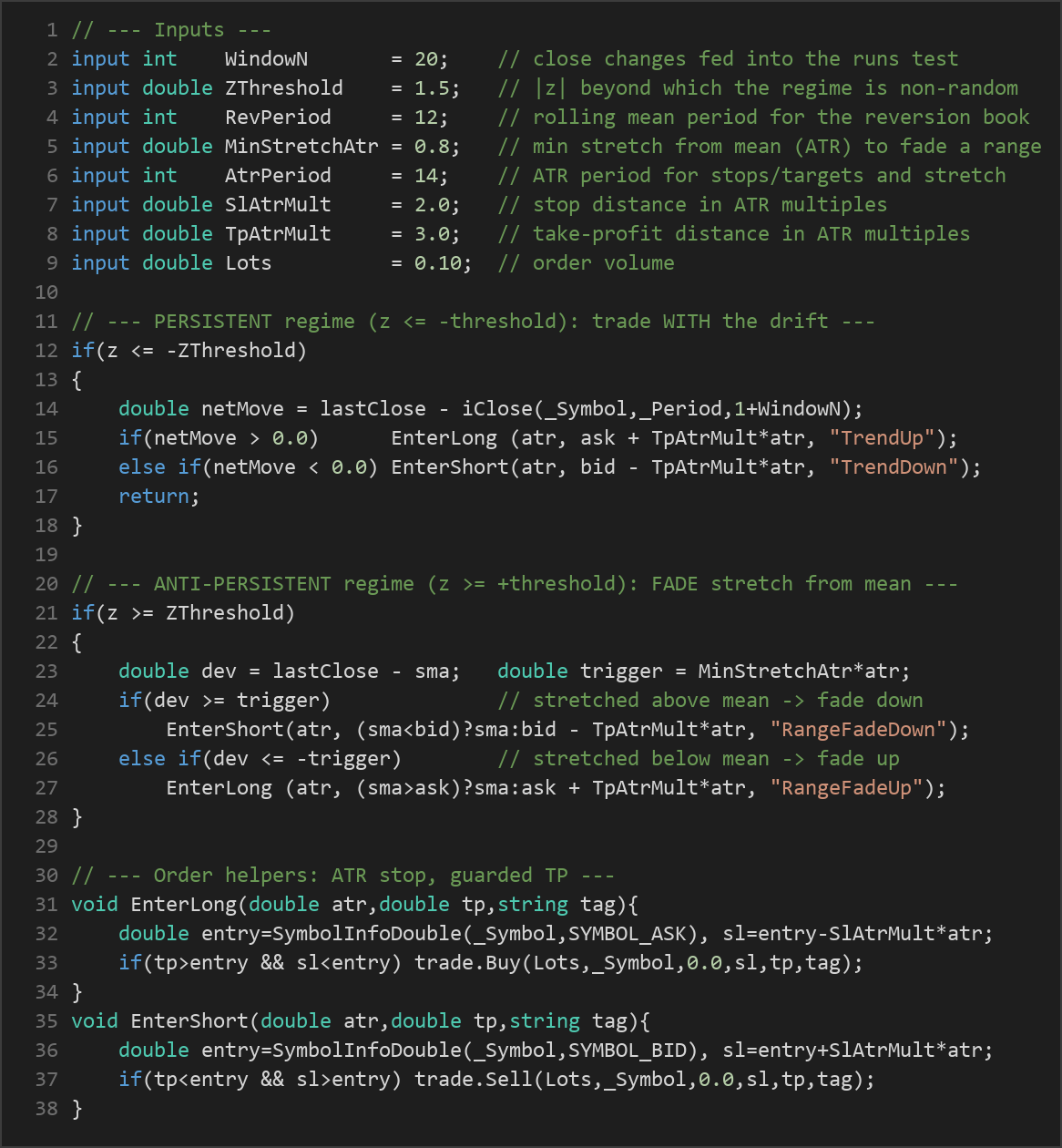 runs test regime switch MT5 — MQL5 source code