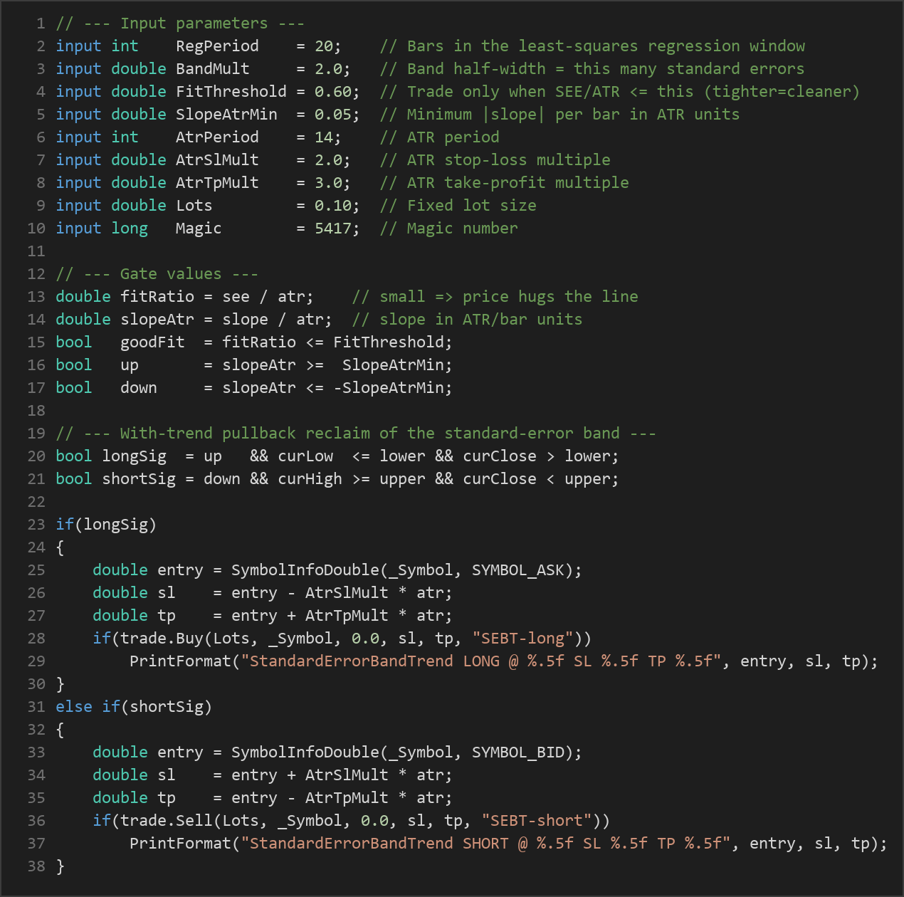standard error bands MT5 EA — MQL5 source code